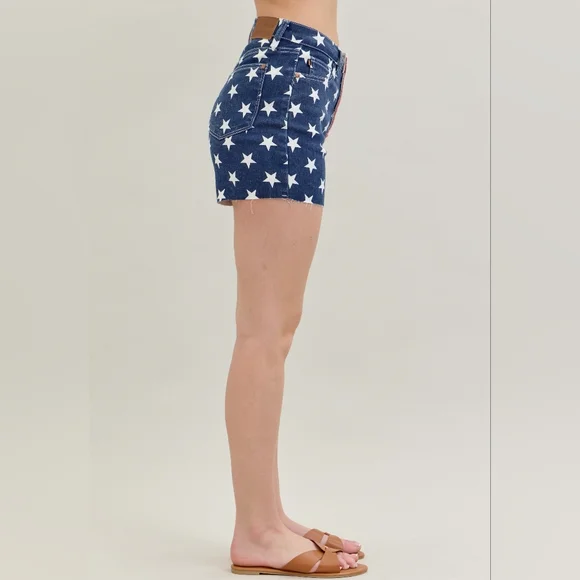Judy Blue High-Rise Stars Stripes Jean USA American Flag Raw Hem Denim Shorts